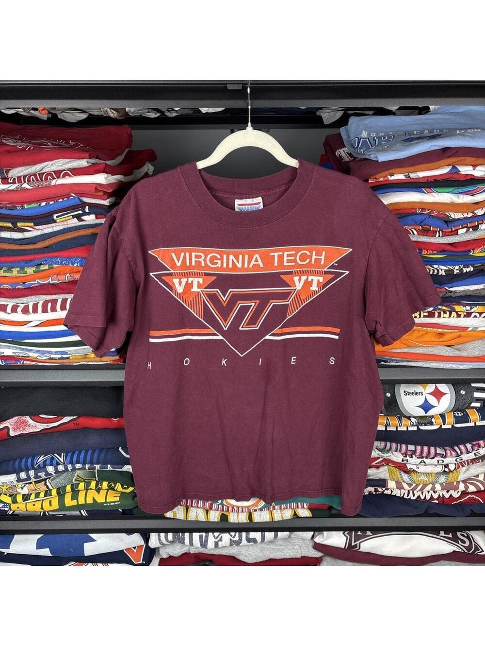 Vintage 90s Virginia Tech Hokies T-Shirt Maroon Dodger USA L